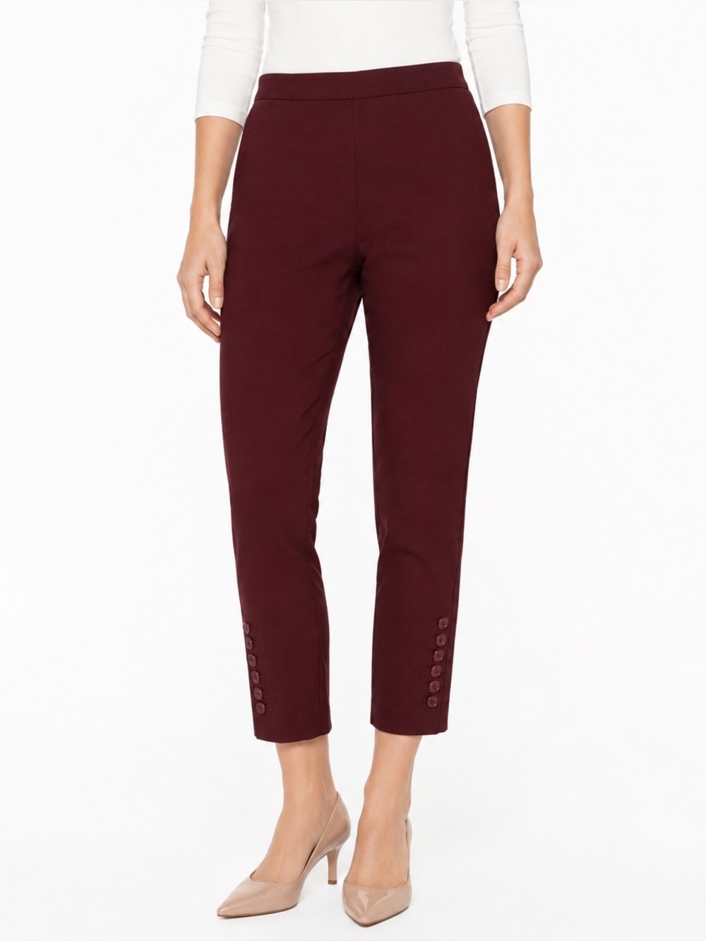 Talbots Chatham Burgundy Button Hem Ankle Pants Petite 8P